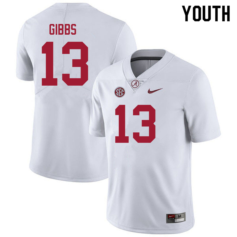 Youth #13 Jahmyr Gibbs Alabama White Tide College Football Jerseys Sale-White